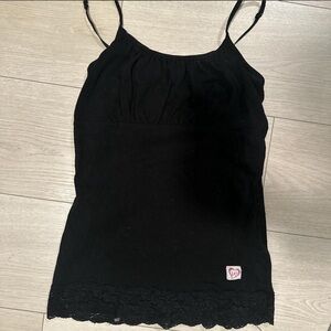 lei Black Lace-Hem Spaghetti Strap Camisole Top